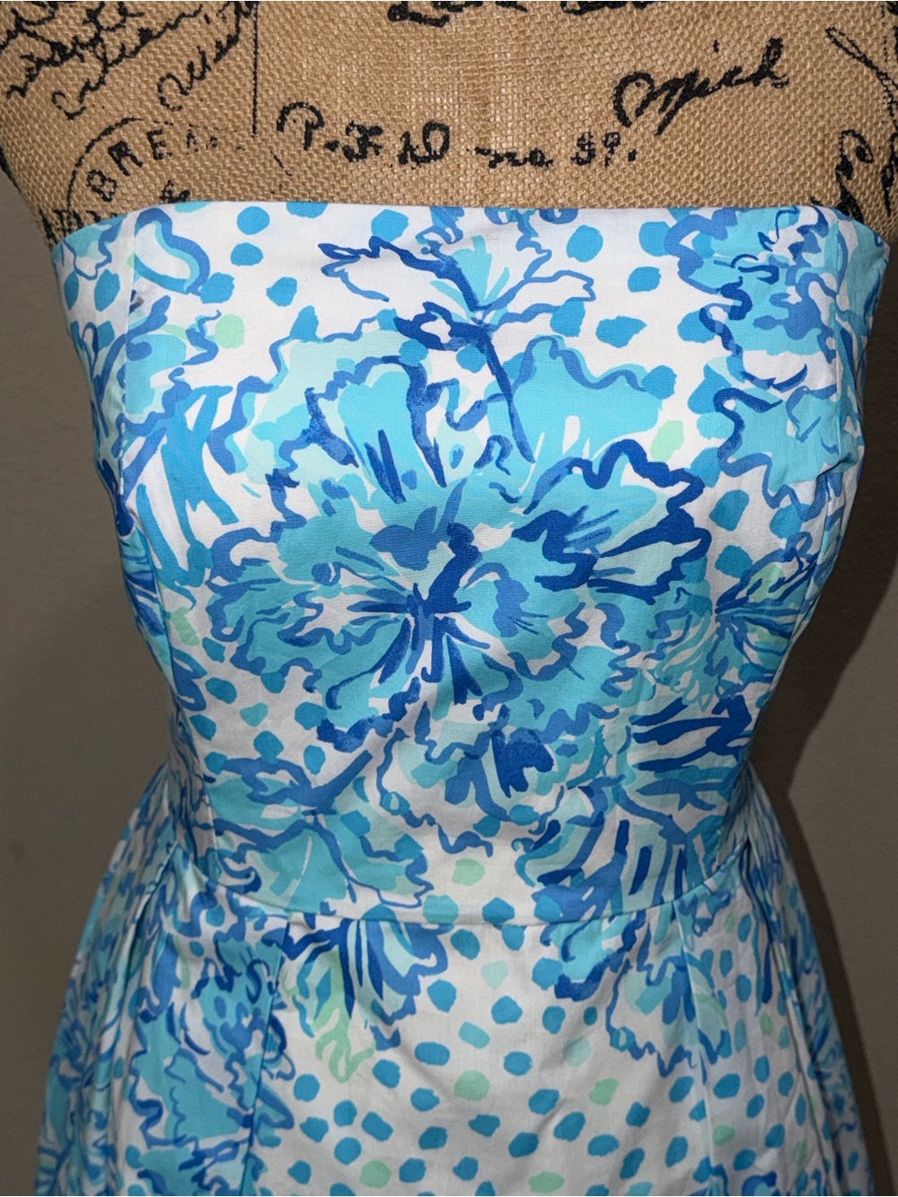 Lilly Pulitzer Strapless White Dress with Blue Floral Print - Picture 3 of 8
